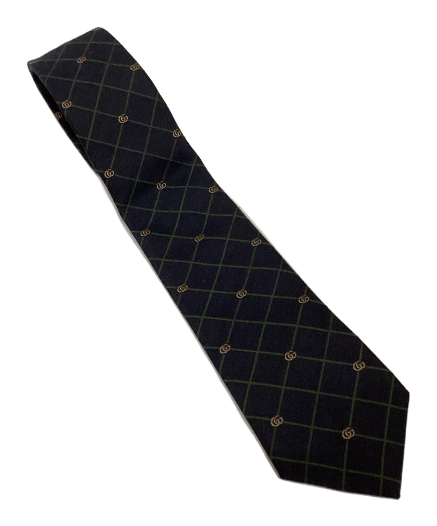 GUCCI ネクタイ ネイビー チェック柄 中古・古着通販】GUCCI (グッチ) ダブルG＆チェック シルクジャガード