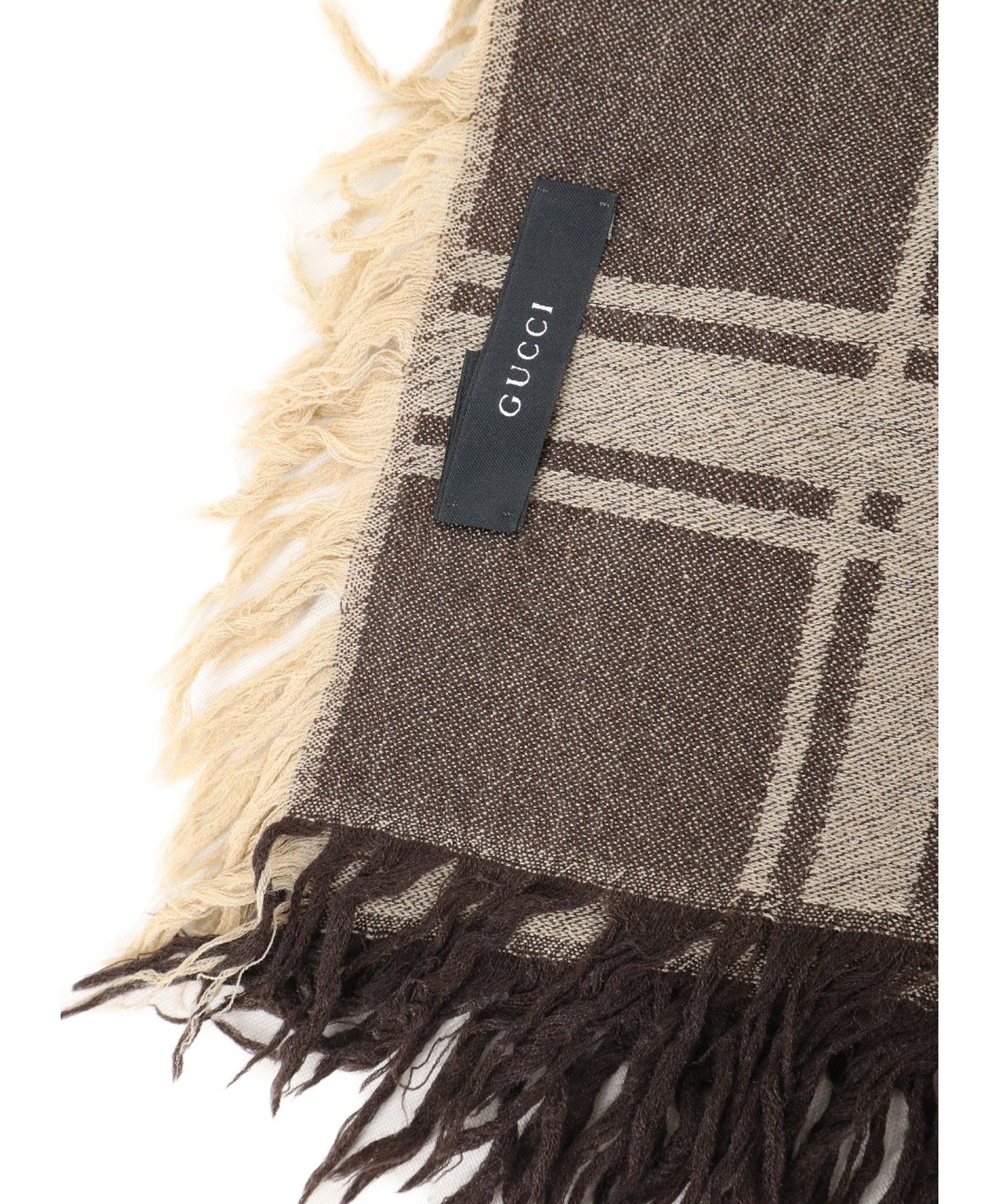中古・古着通販】GUCCI (グッチ) フリンジ大判ストール ブラウン GG