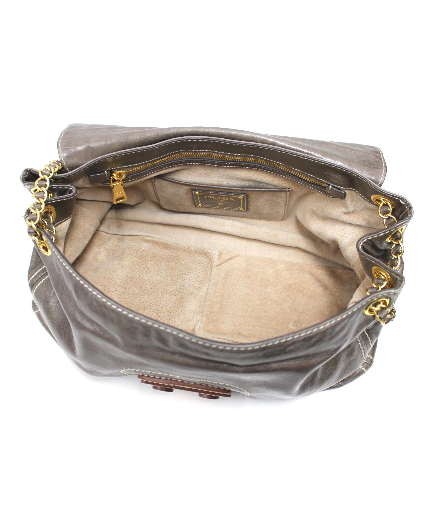 PRADA ショルダーバッグ グレー ウール素材 中古・古着通販】PRADA (プラダ) ショルダーバッグ グレー｜ブランド