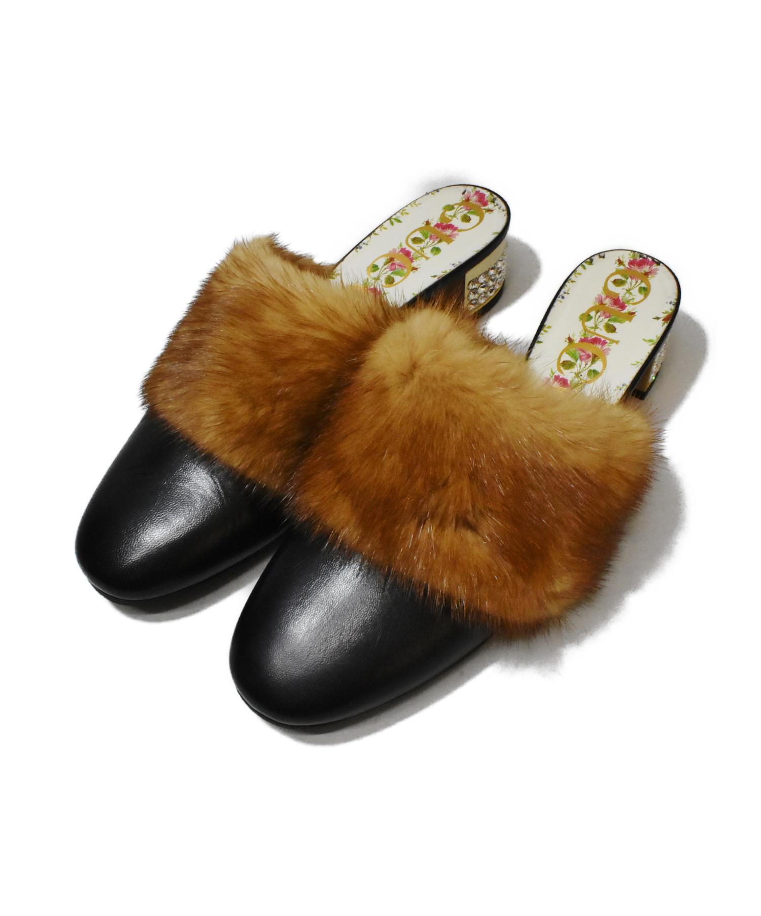 中古・古着通販】GUCCI (グッチ) ミンクファーラインストーンサンダル 