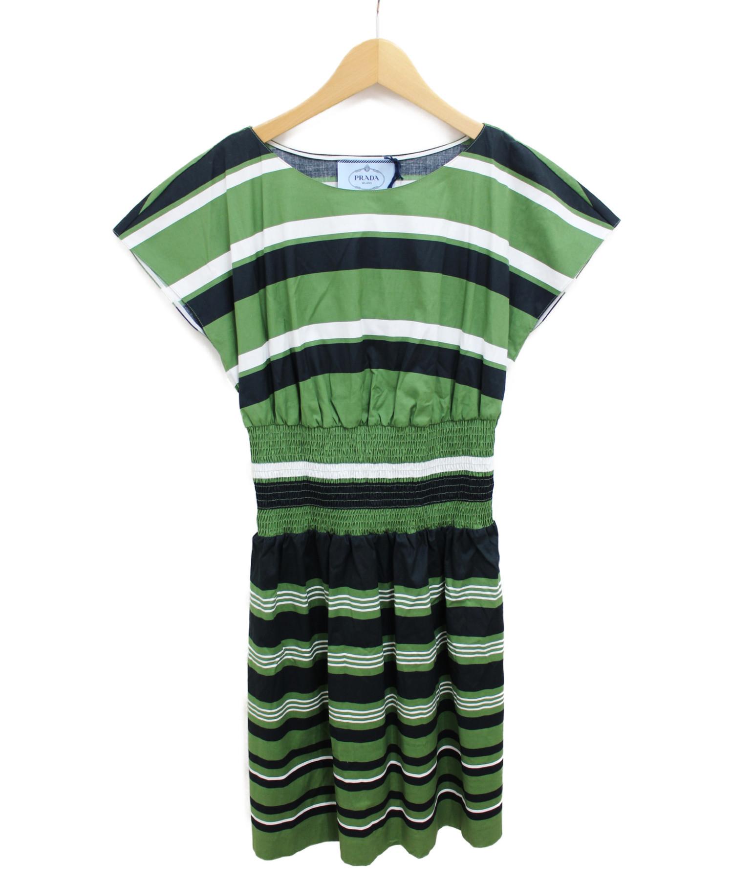 PRADA ワンピース　ボーダー　プラダ 中古・古着通販】PRADA (プラダ) ボーダーギャザーワンピース サイズ