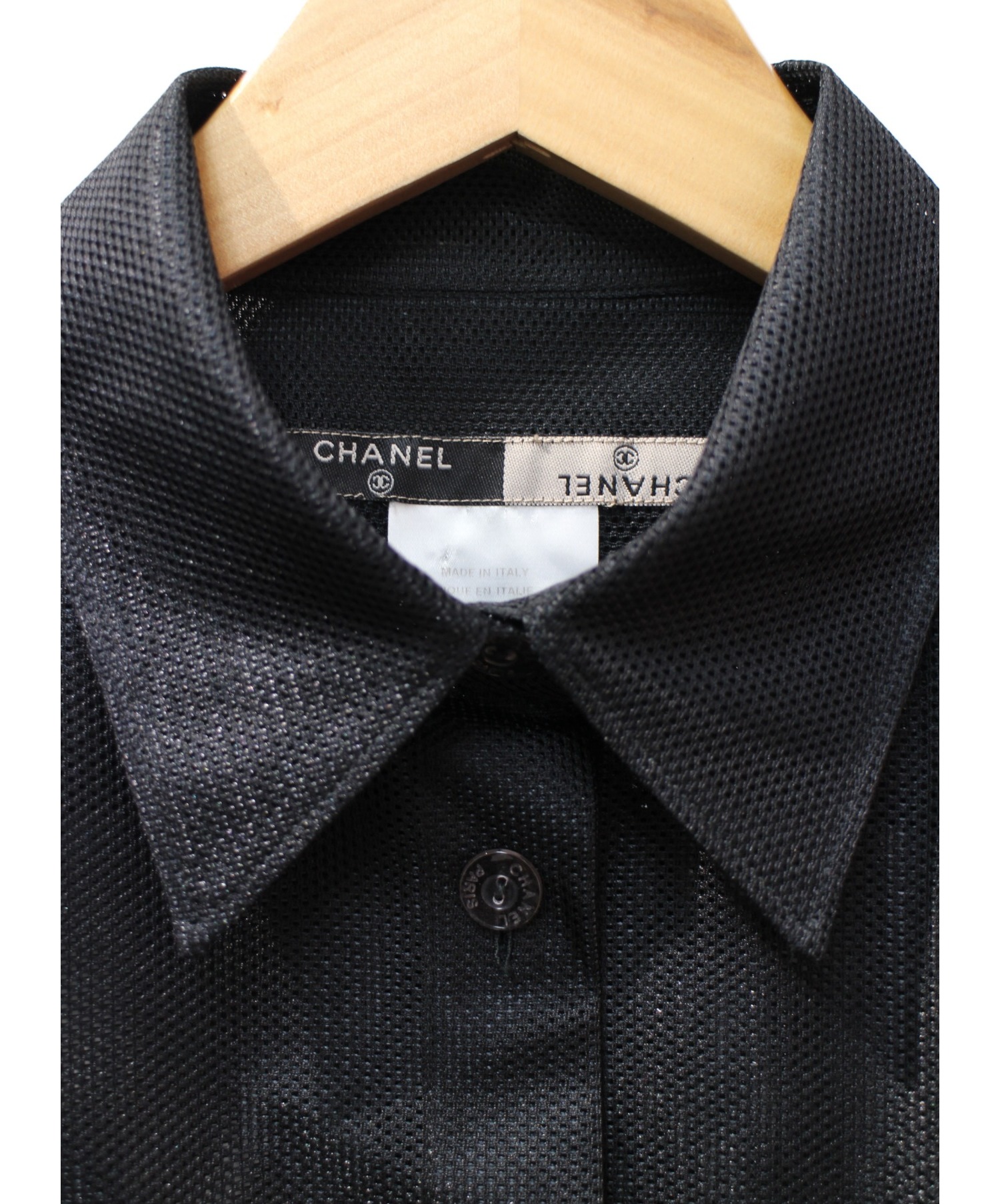 中古・古着通販】CHANEL (シャネル) メッシュシャツ ブラック サイズ 