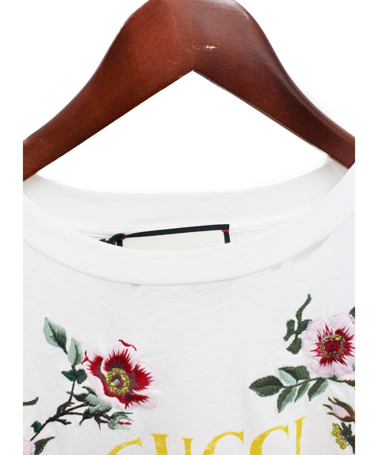 中古・古着通販】GUCCI (グッチ) ダメージ加工フローラルロゴTシャツ 