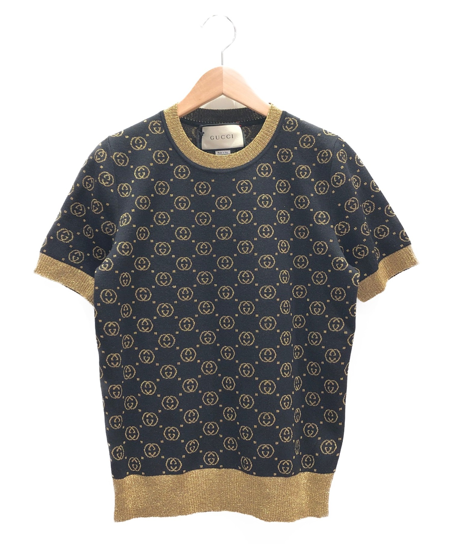 中古・古着通販】GUCCI (グッチ) GGパターンウール半袖ニット ブラック