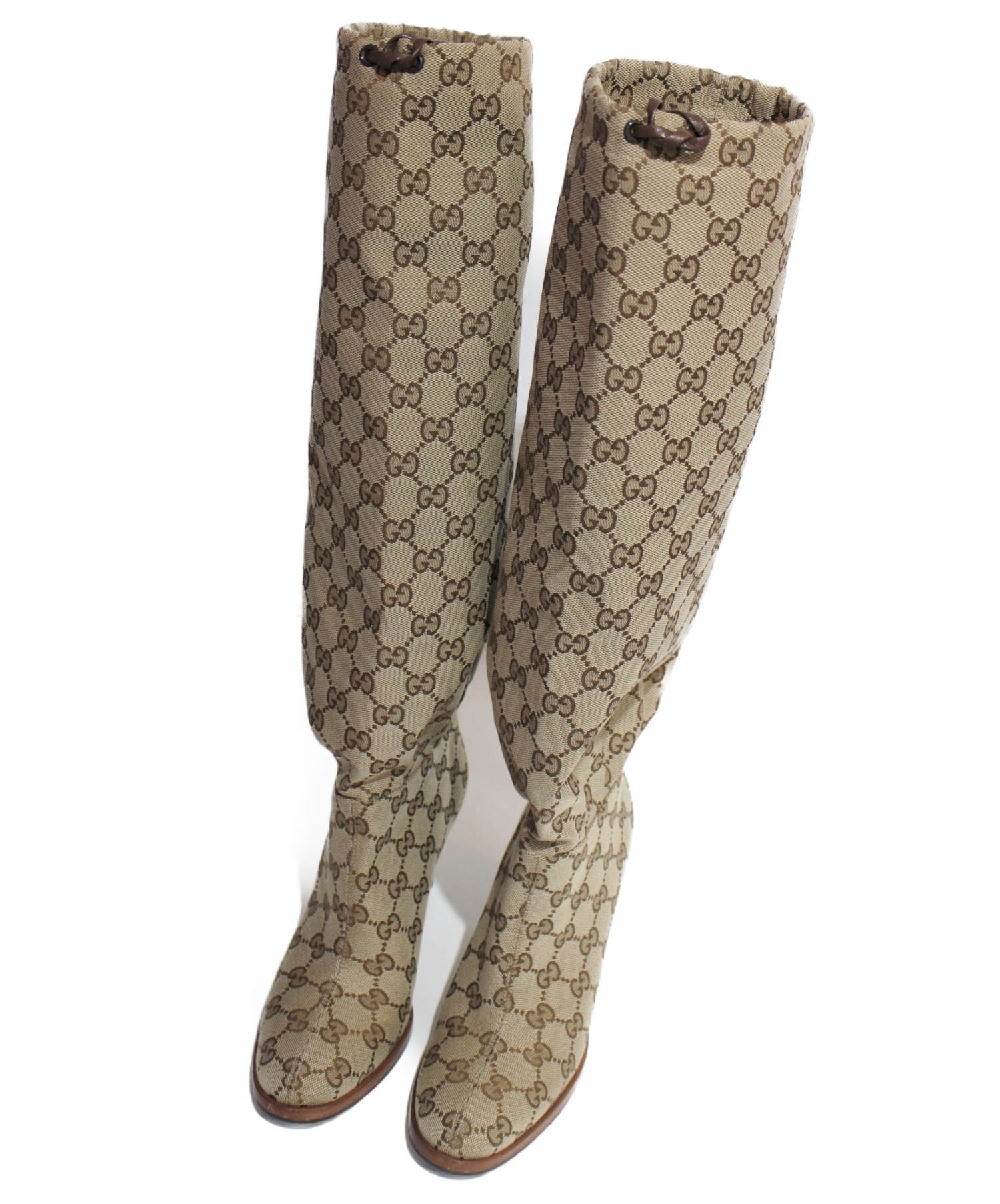 中古・古着通販】GUCCI (グッチ) GGキャンバスミッドヒールブーツ