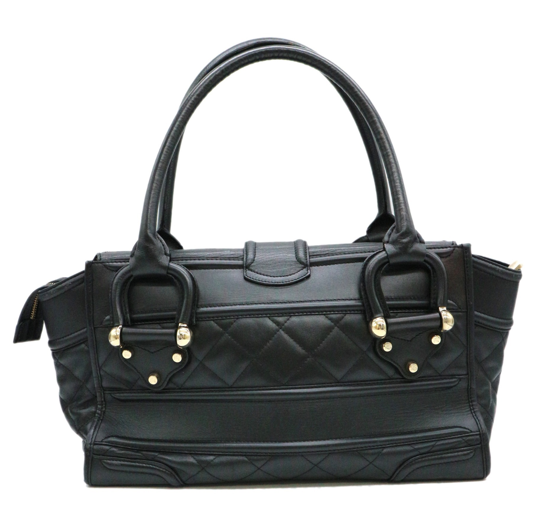 BURBERRY 黒 キルティング ハンドバッグ 中古・古着通販】BURBERRY (バーバリー) キルティングレザーバッグ