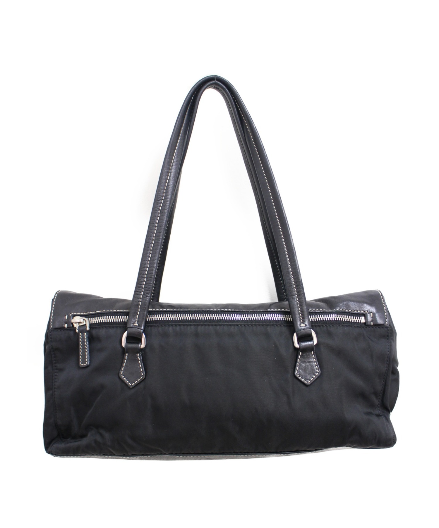 中古・古着通販】PRADA (プラダ) レザーコンビトートバッグ ブラック