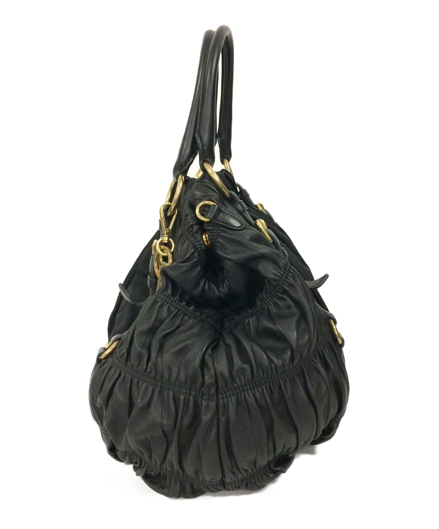 中古・古着通販】PRADA (プラダ) ギャザーハンドバッグ ブラック 