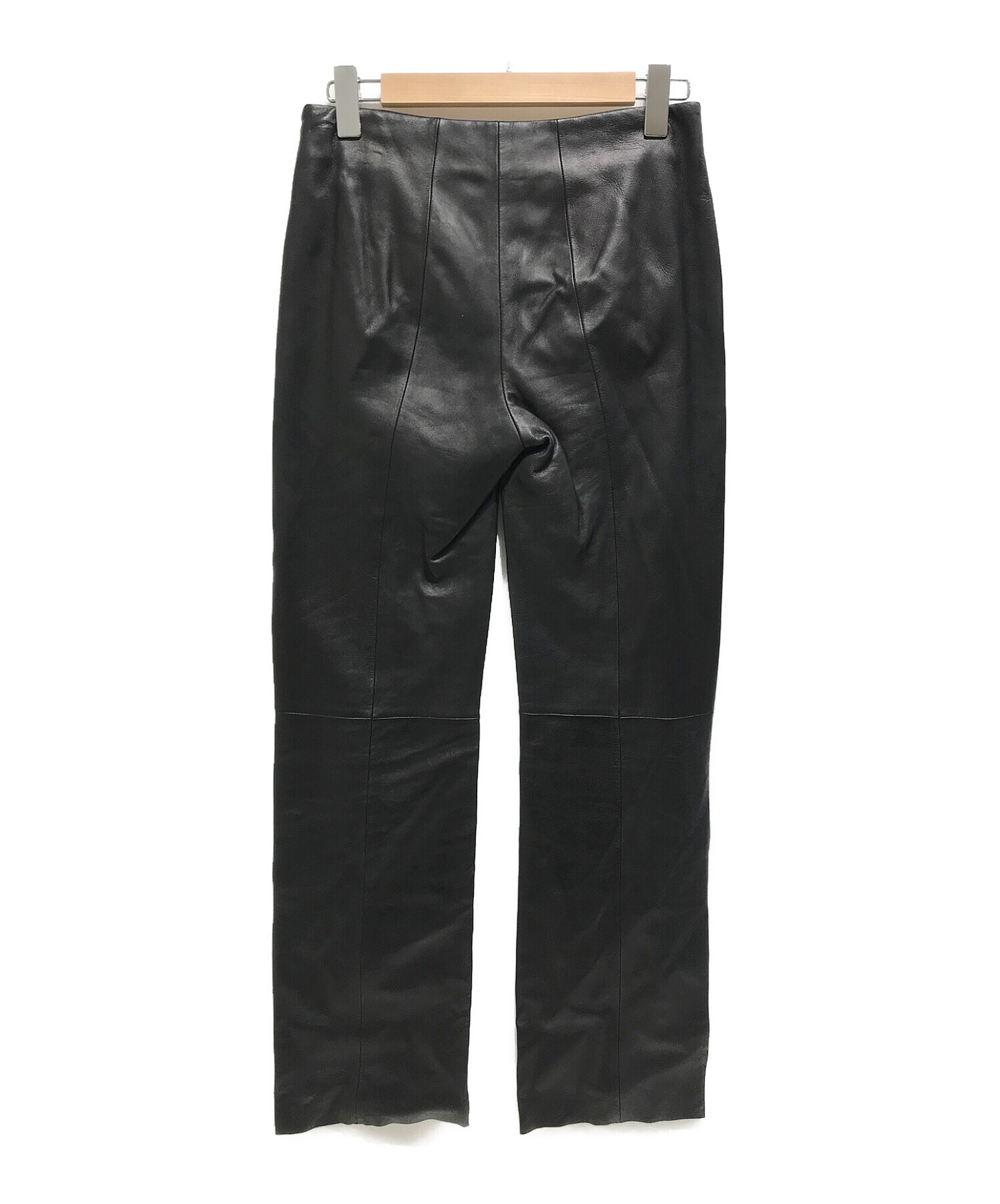 中古・古着通販】LOEWE (ロエベ) ラムレザーフレアパンツ ブラック 