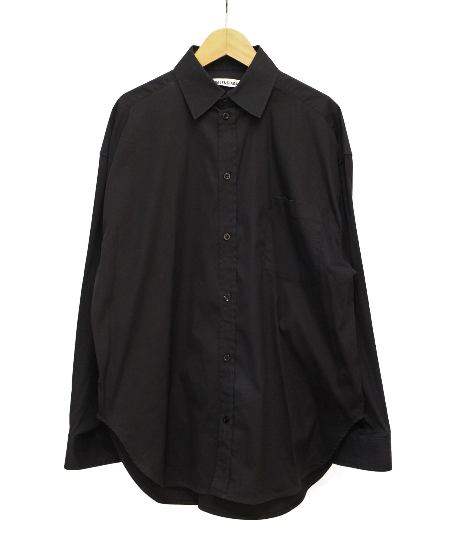 BALENCIAGA バレンシアガ シャツ ブラック 中古・古着通販】BALENCIAGA (バレンシアガ) ポケット刺繍ロゴシャツ