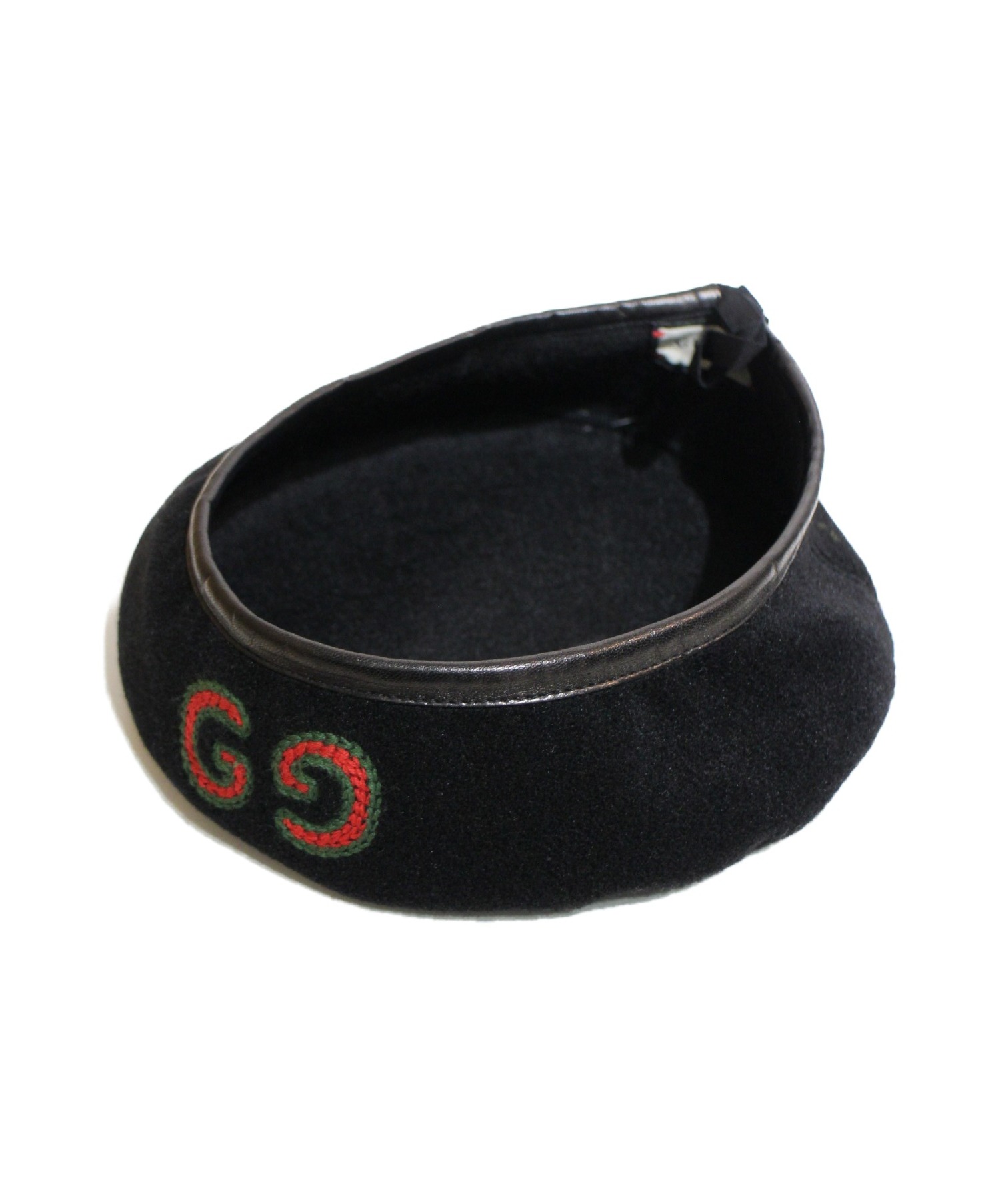 GUCCI グッチ ロゴ刺繍 黒 ベレー帽 中古・古着通販】GUCCI (グッチ) ベレー帽 ブラック サイズ:S