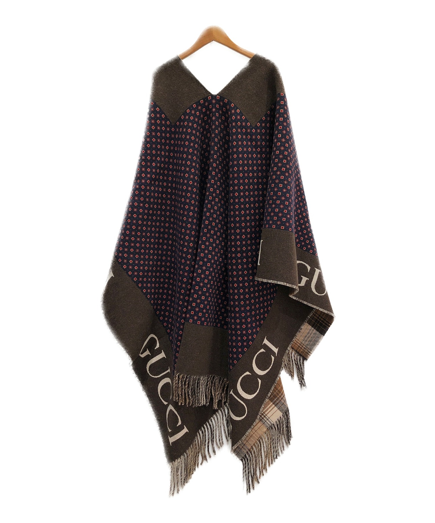 中古・古着通販】GUCCI (グッチ) リバーシブルポンチョ ブラウン