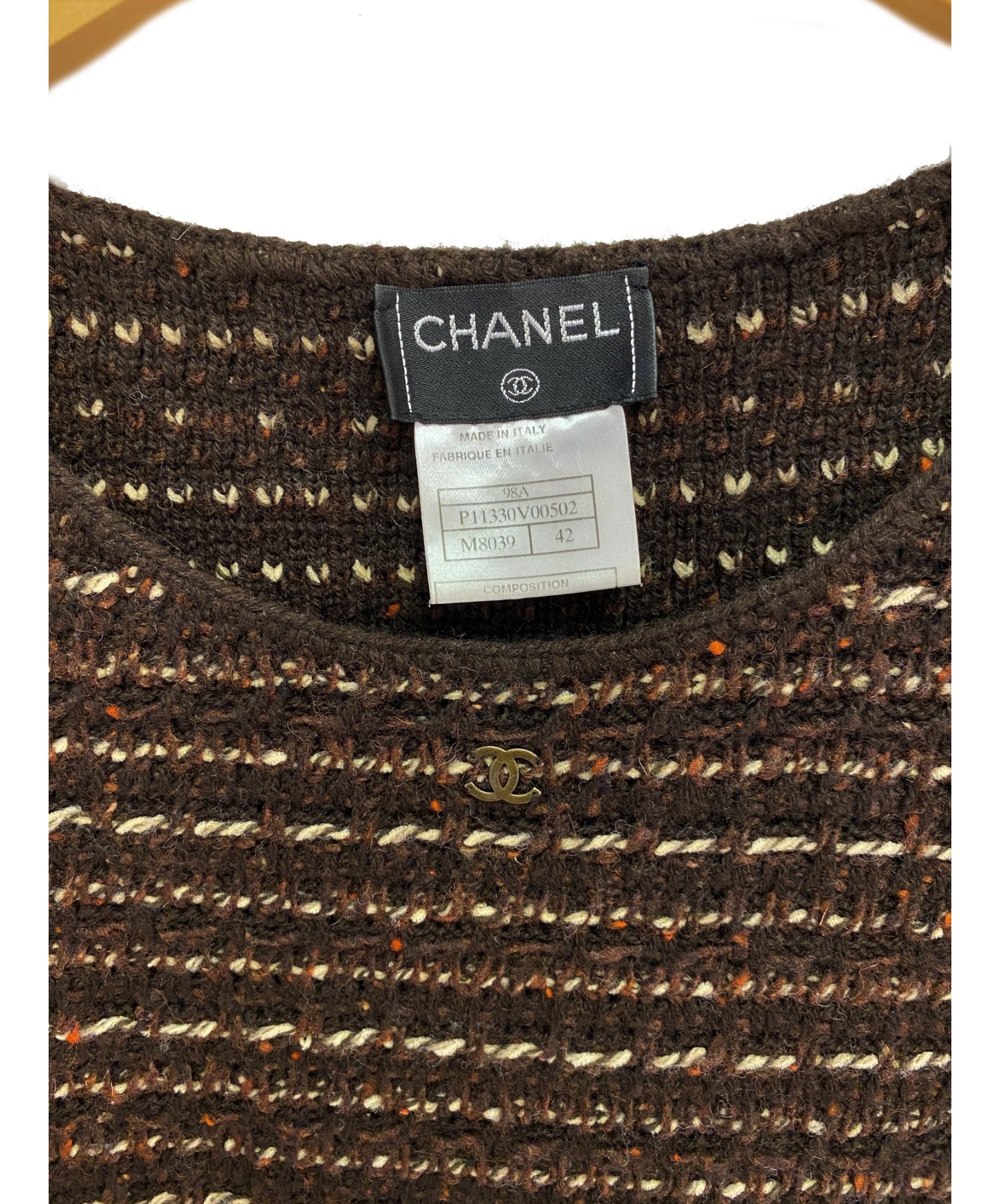 中古・古着通販】CHANEL (シャネル) ショートスリーブニット ブラウン