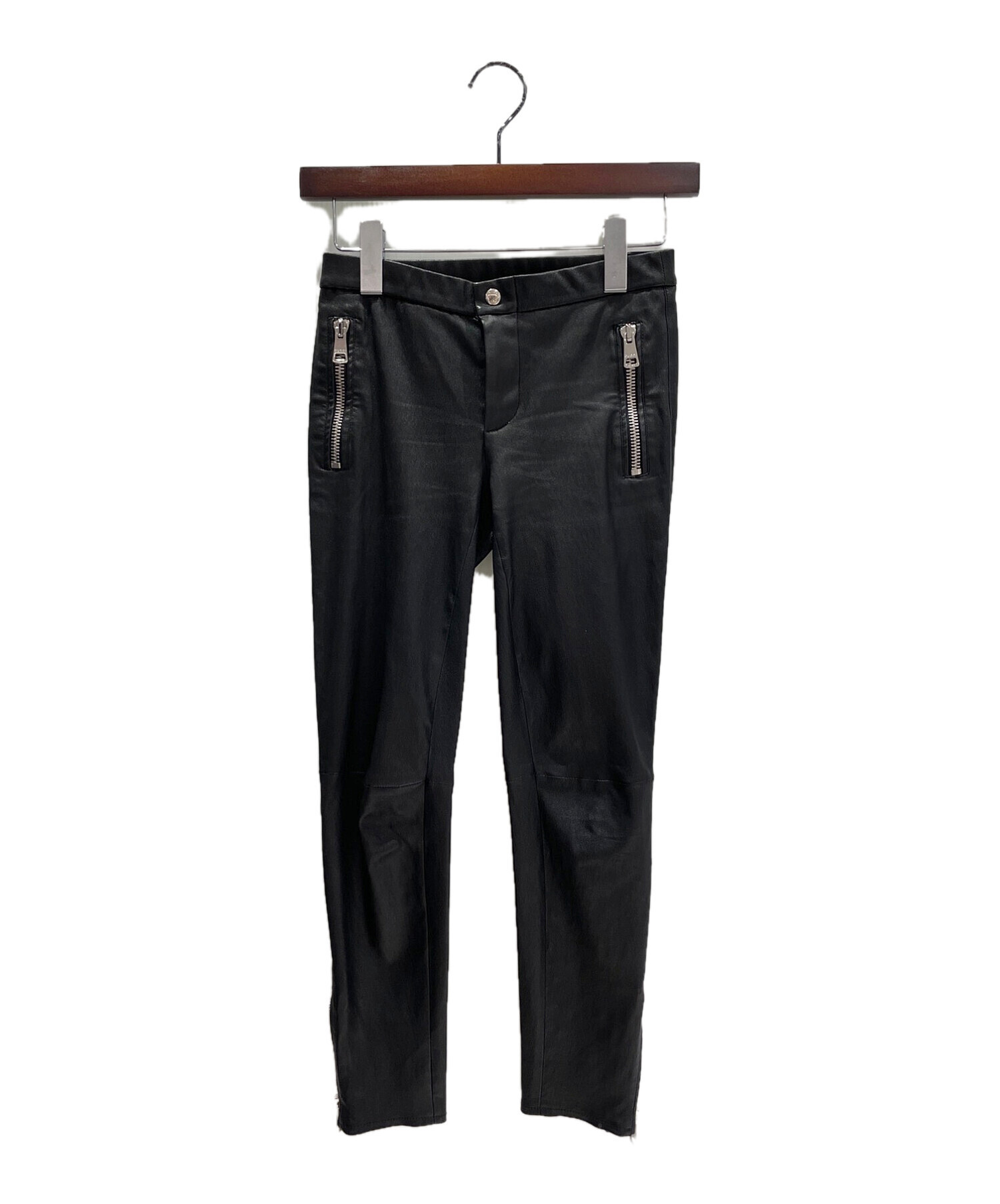 GUCCI レザー コットン ハイブリッドパンツ スキニー　254084 中古・古着通販】GUCCI (グッチ) レザースキニーパンツ ブラック
