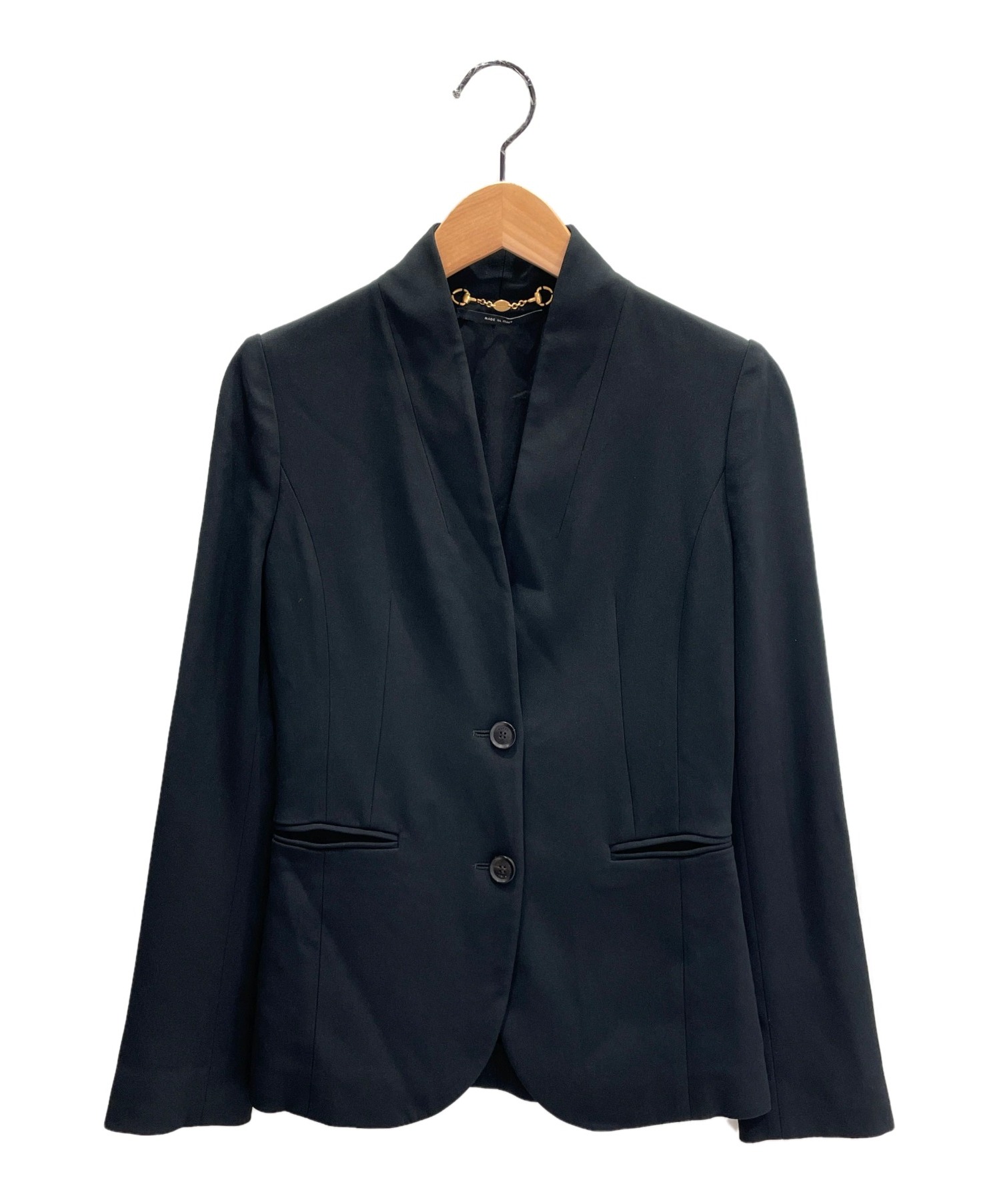 中古・古着通販】GUCCI (グッチ) ノーカラージャケット ブラック 