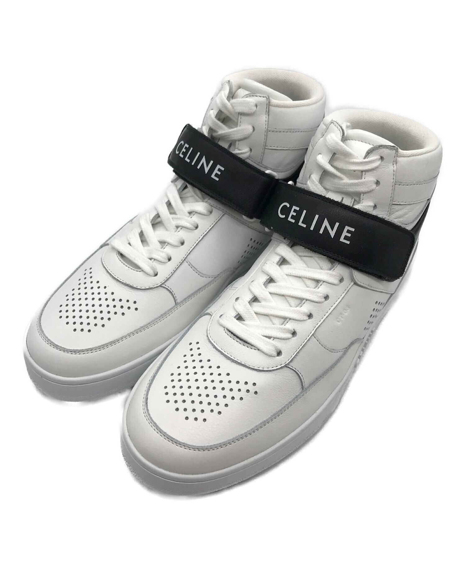 CELINE セリーヌ スニーカー ホワイト レースアップ ベルクロ ロゴ 中古・古着通販】CELINE (セリーヌ) ベルクロハイカットスニーカー