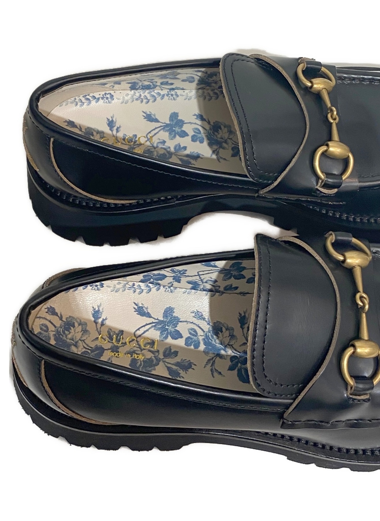中古・古着通販】GUCCI (グッチ) レザーラグソールローファー ブラック 