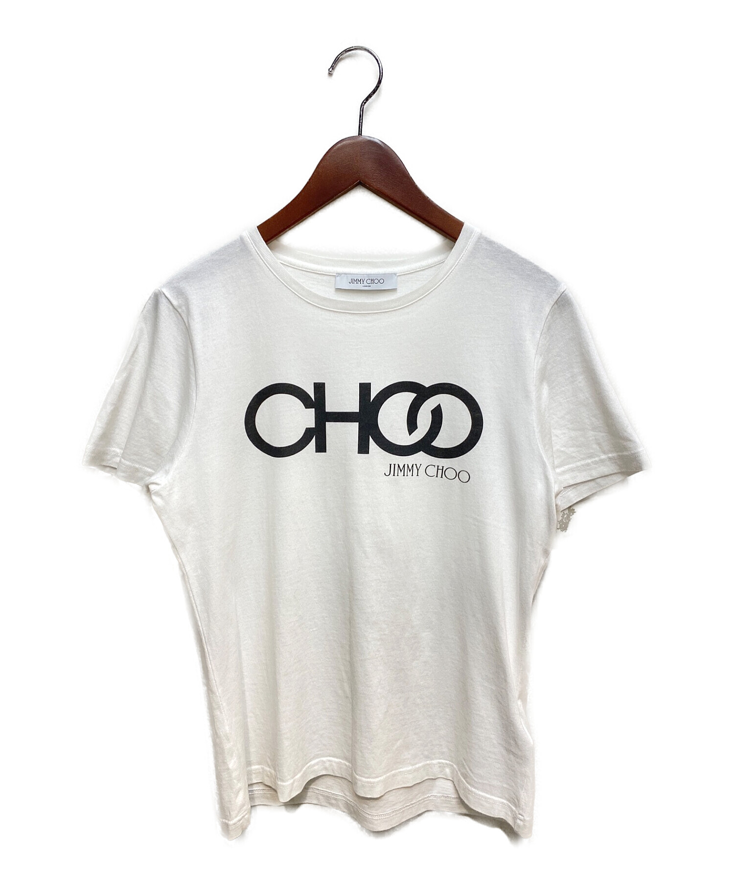 【中古】ジミーチュウ JIMMY CHOO Tシャツ 半袖 ロゴプリント L 黒 ブラック /UO ■GY18 メンズ レディース 中古・古着通販】JIMMY CHOO (ジミーチュウ) ロゴTシャツ ホワイト