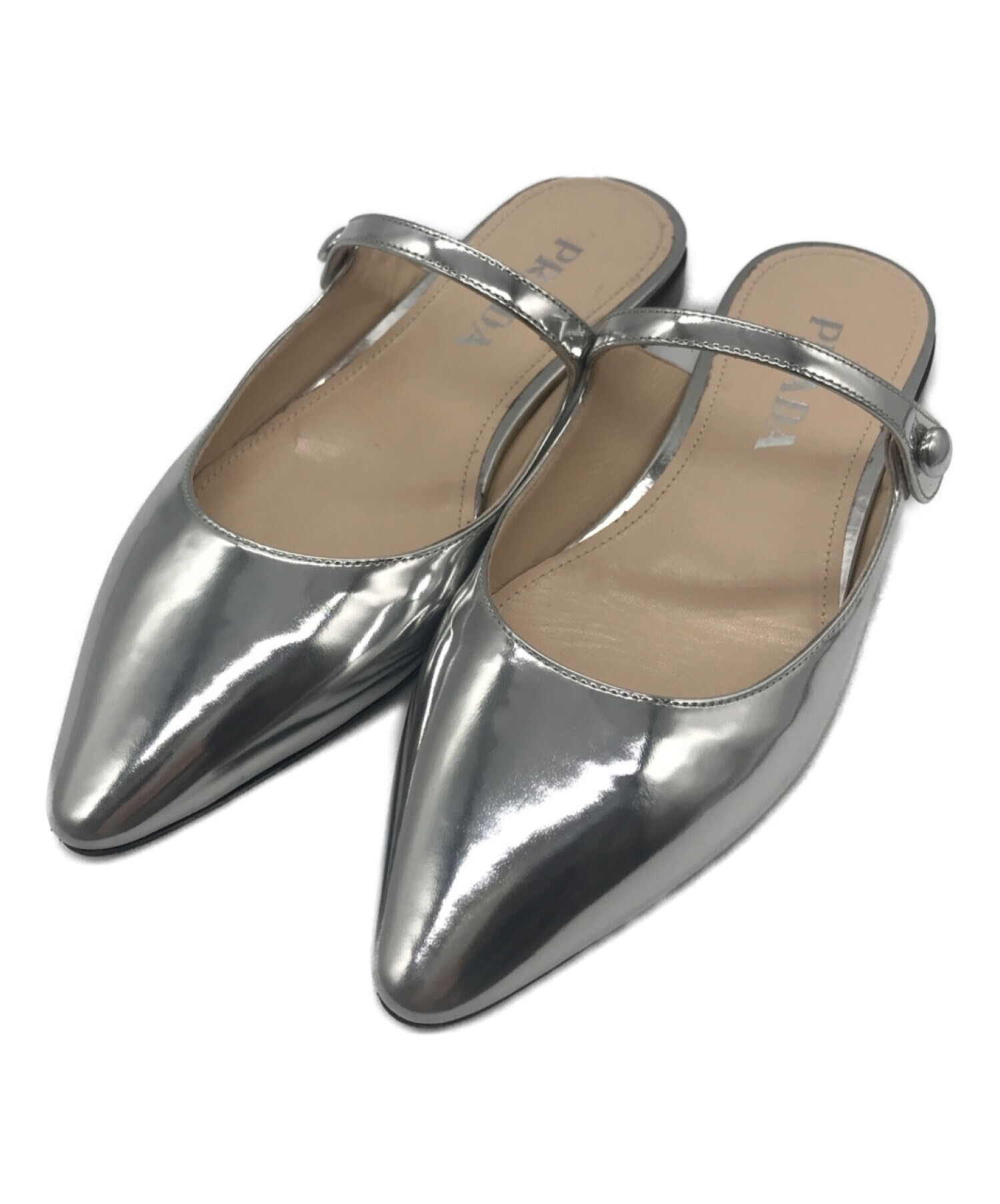 中古・古着通販】PRADA (プラダ) メタリックレザーミュール シルバー 