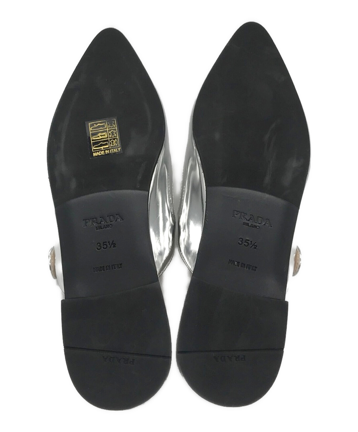 中古・古着通販】PRADA (プラダ) メタリックレザーミュール シルバー 