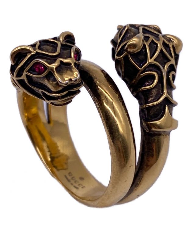 中古・古着通販】GUCCI (グッチ) タイガーヘッドリング ゴールド