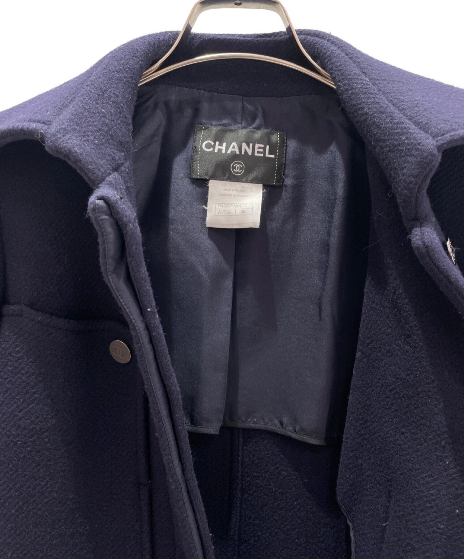 中古・古着通販】CHANEL (シャネル) ウールロングコート ネイビー 