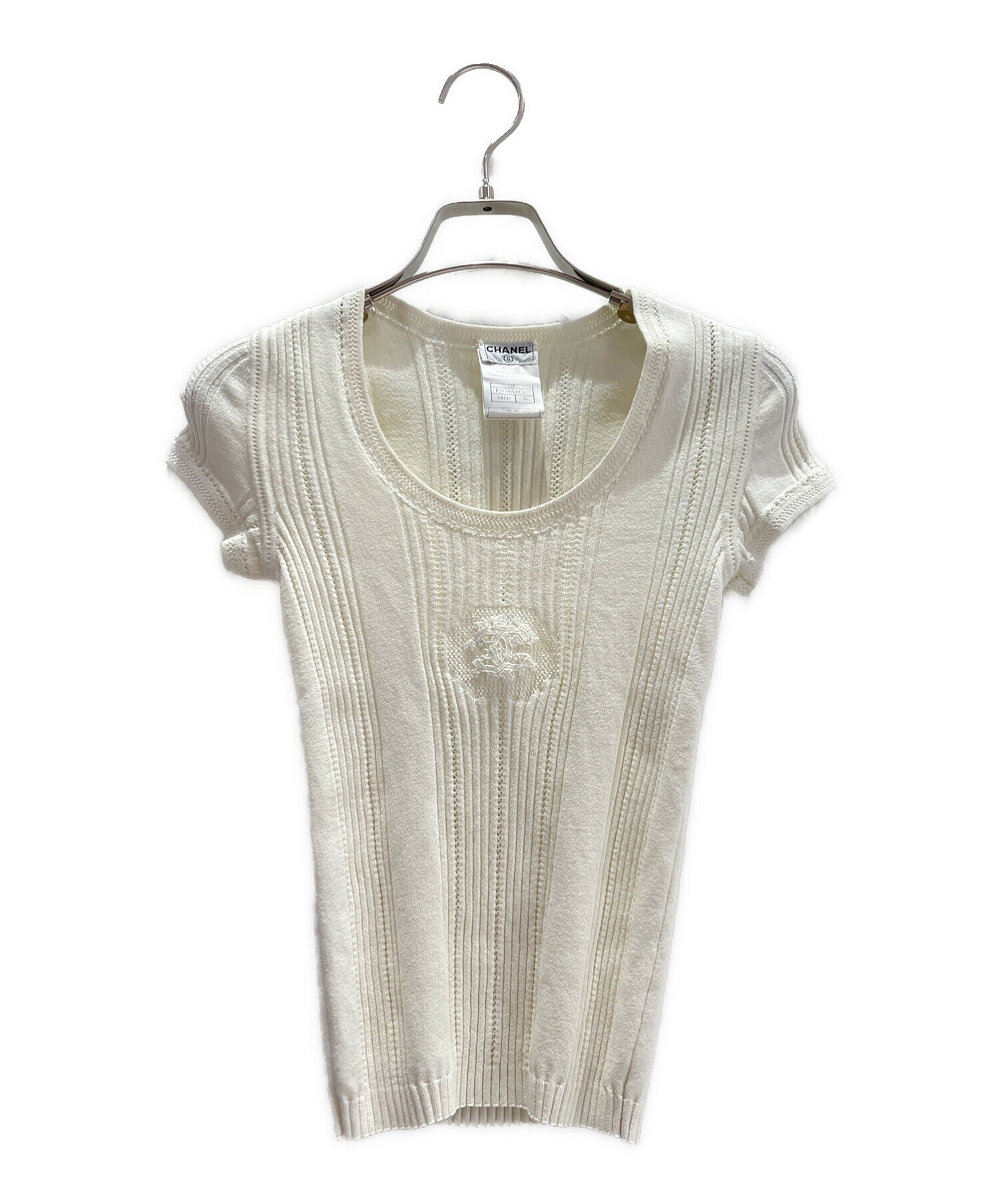 CHANEL シャネル　半袖ニットシャツ　ヴィンテージ　ホワイト　38サイズ 中古・古着通販】CHANEL (シャネル) 半袖ニット ホワイト サイズ:36