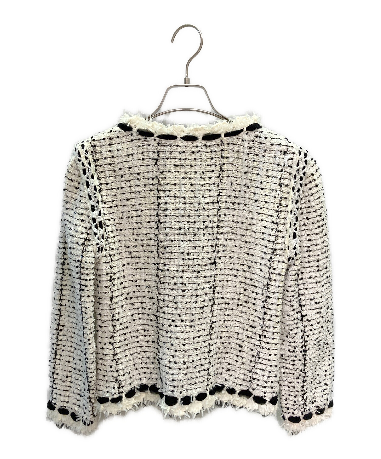 カメリア✨ CHANEL シャネル スパンコールボーダーツイードジャケット 40 中古・古着通販】CHANEL (シャネル) ツイード スパンコール シフォン