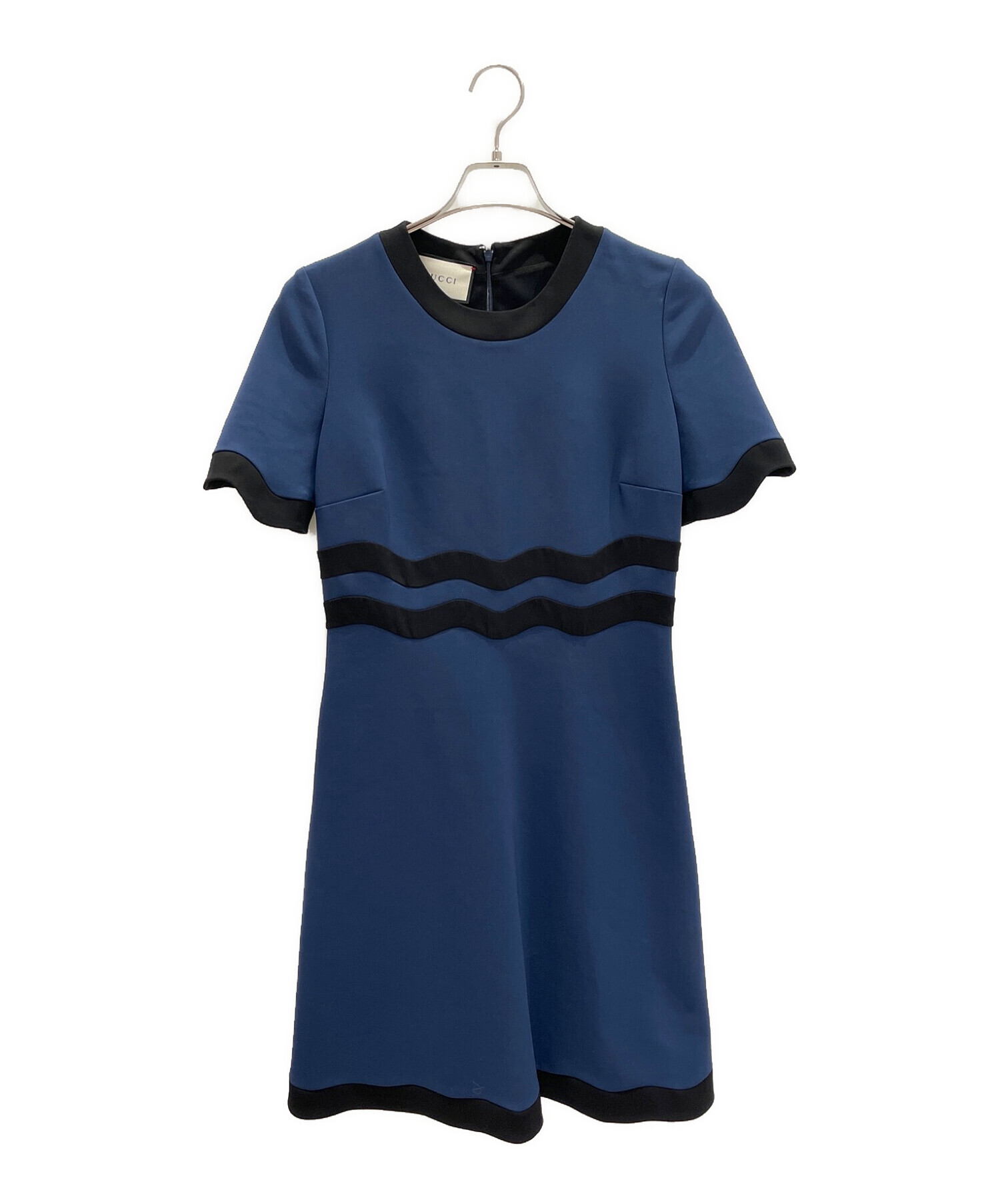 中古・古着通販】GUCCI (グッチ) スカラップフレアワンピース ネイビー