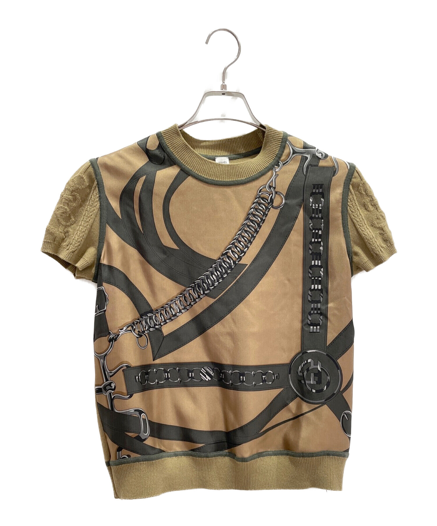 〇HERMES エルメス シルク切替ニット カットソー 長袖 コットン