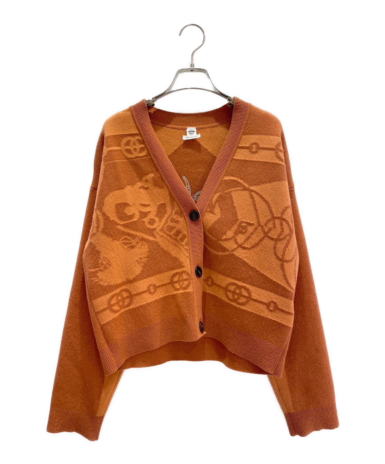 エルメス ニット 切り替え カーディガン レディース 38 【中古】 中古・古着通販】HERMES (エルメス) ニットカーディガン オレンジ