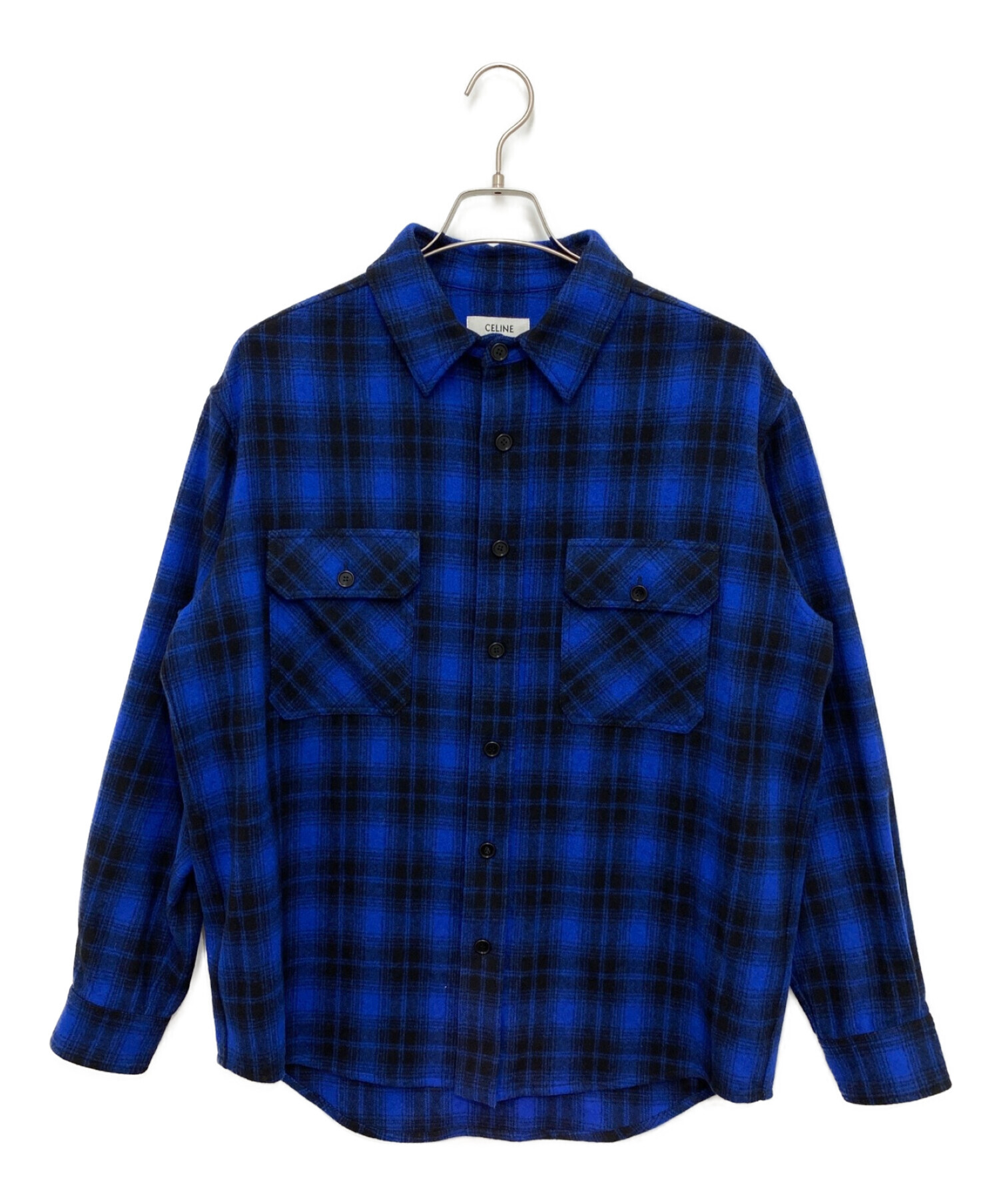 セリーヌ　トリンオフ　長袖シャツ　Lサイズ　ウール　チェック 2410180101_1.jpg