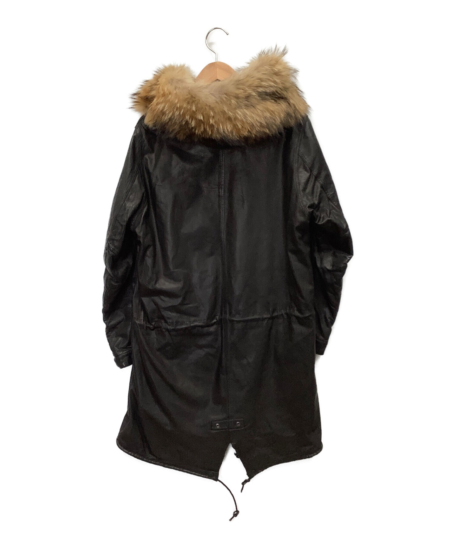 Sissi シシ　レザー モッズコート　牛革　日本製 中古・古着通販】sissi (シシ) ファー付きレザーモッズコート ブラック