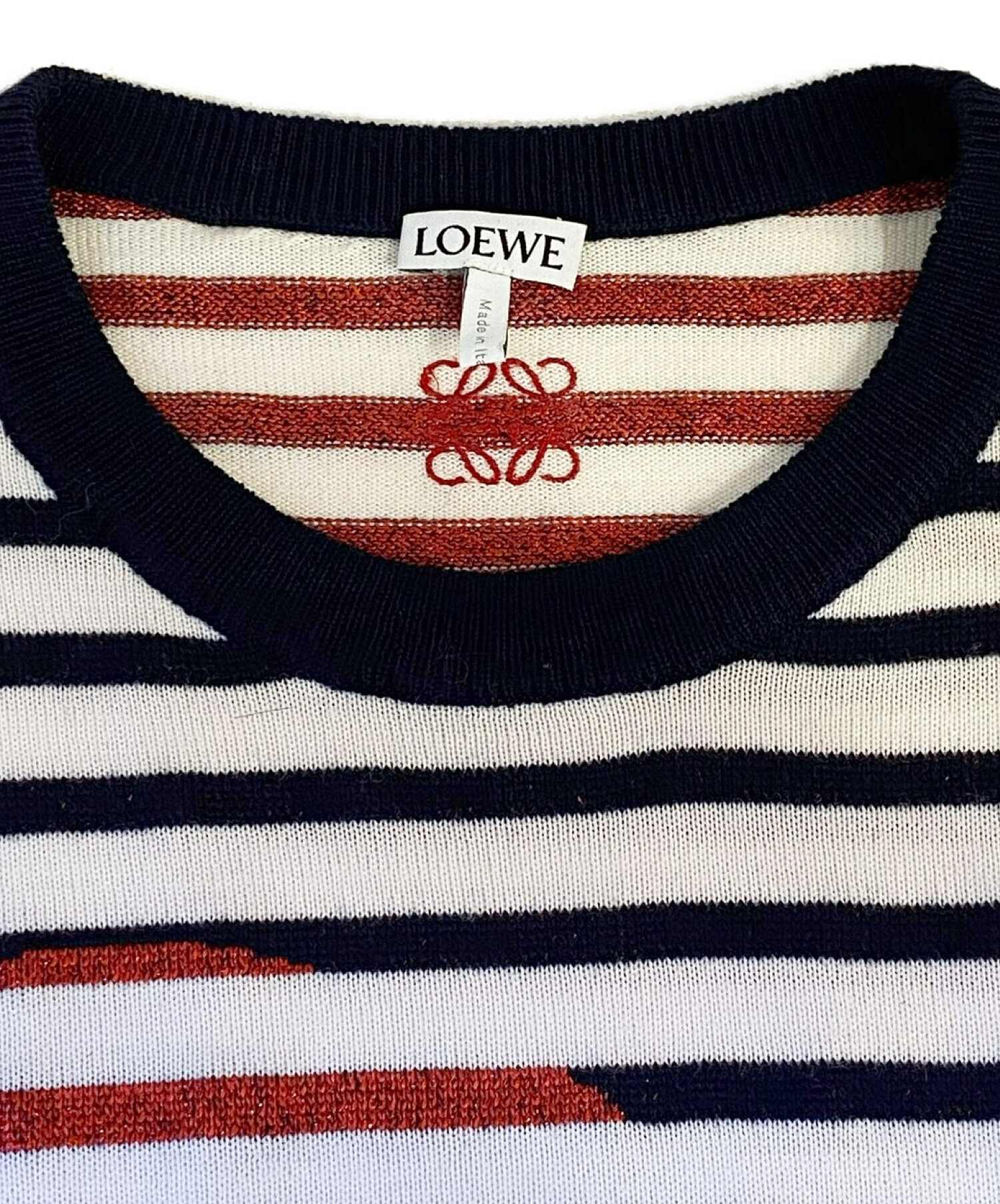 LOEWE / 22AW/ボーダーローゲージニット/XS/ウール/WHT/ボーダー/H526Y14KCI 中古・古着通販】LOEWE (ロエベ) 22AW ボーダー ローゲージニット