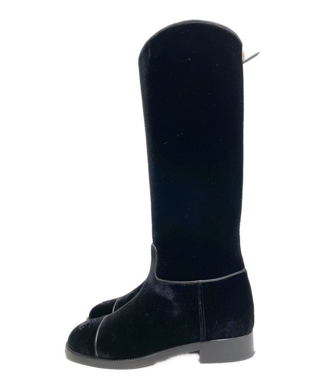 中古・古着通販】CHANEL (シャネル) ベルベットロングブーツ ブラック