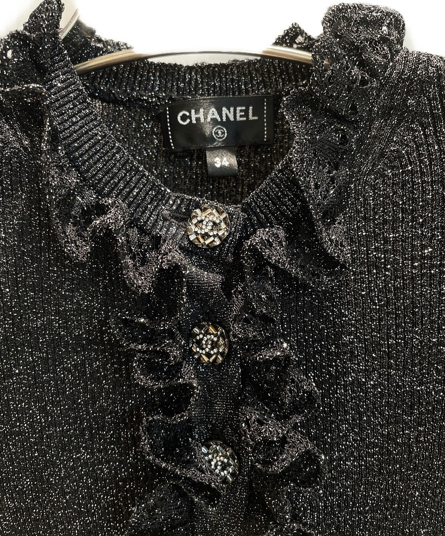 中古・古着通販】CHANEL (シャネル) ココマークボタンフリルラメニット