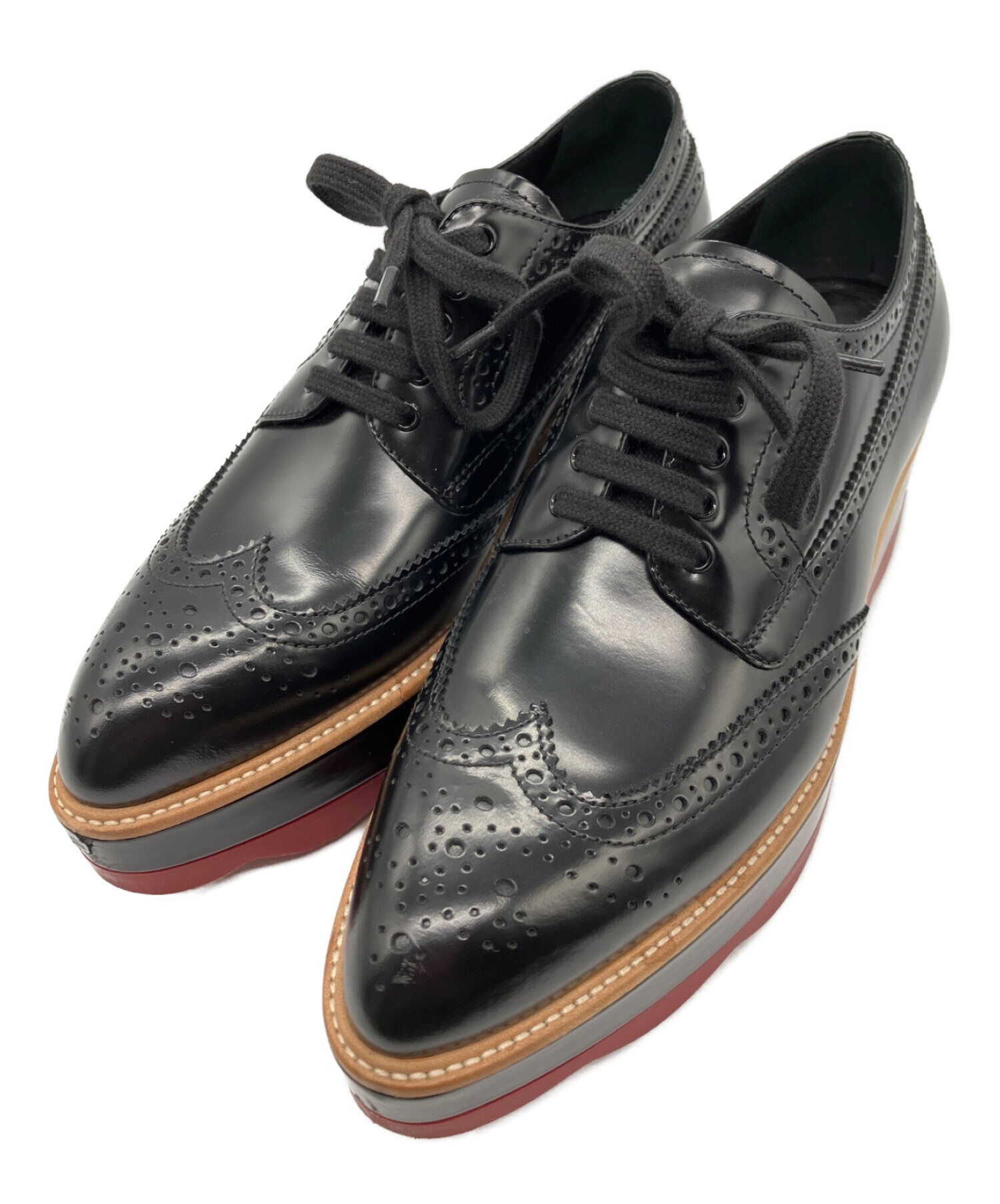 中古・古着通販】PRADA (プラダ) 厚底ウィングチップシューズ ブラック