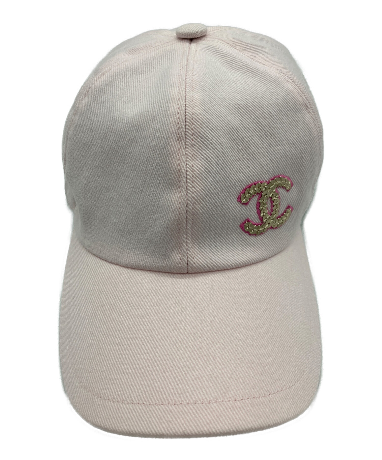 CHANEL ベージュ ロゴ刺繍キャップ 中古・古着通販】CHANEL (シャネル) スパンコールロゴキャップ ピンク