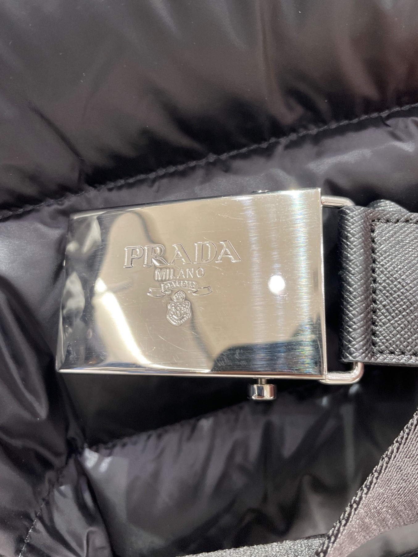 【試着のみ未使用】2018年新作PRADAプラダベルト付ダウンコートブラック 中古・古着通販】PRADA (プラダ) ベルト付きダウンコート