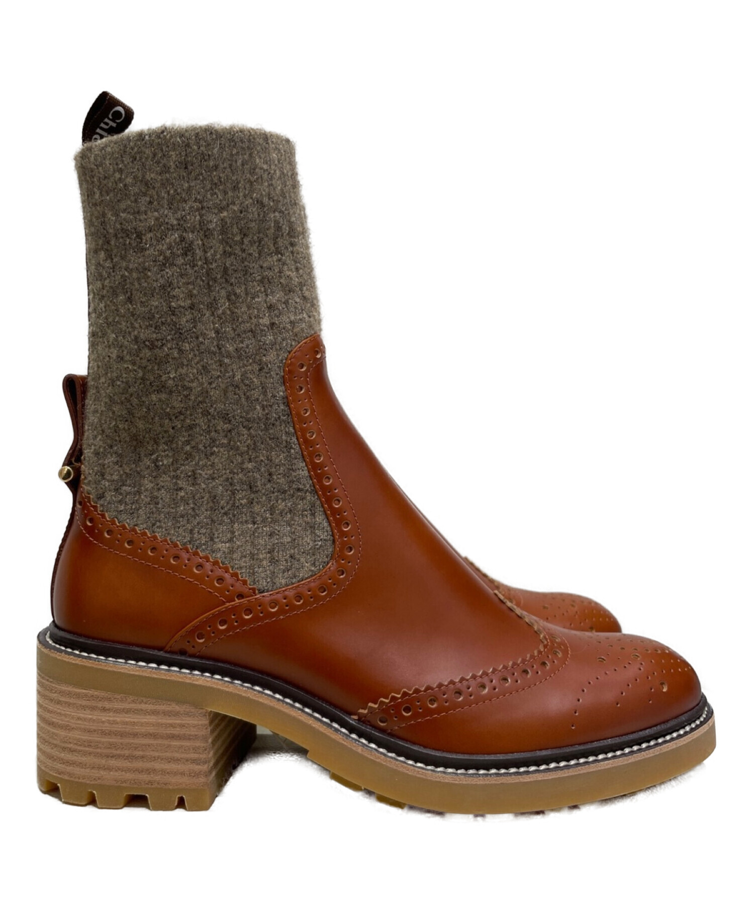 中古・古着通販】Chloe (クロエ) ソックスアンクルブーツ ブラウン