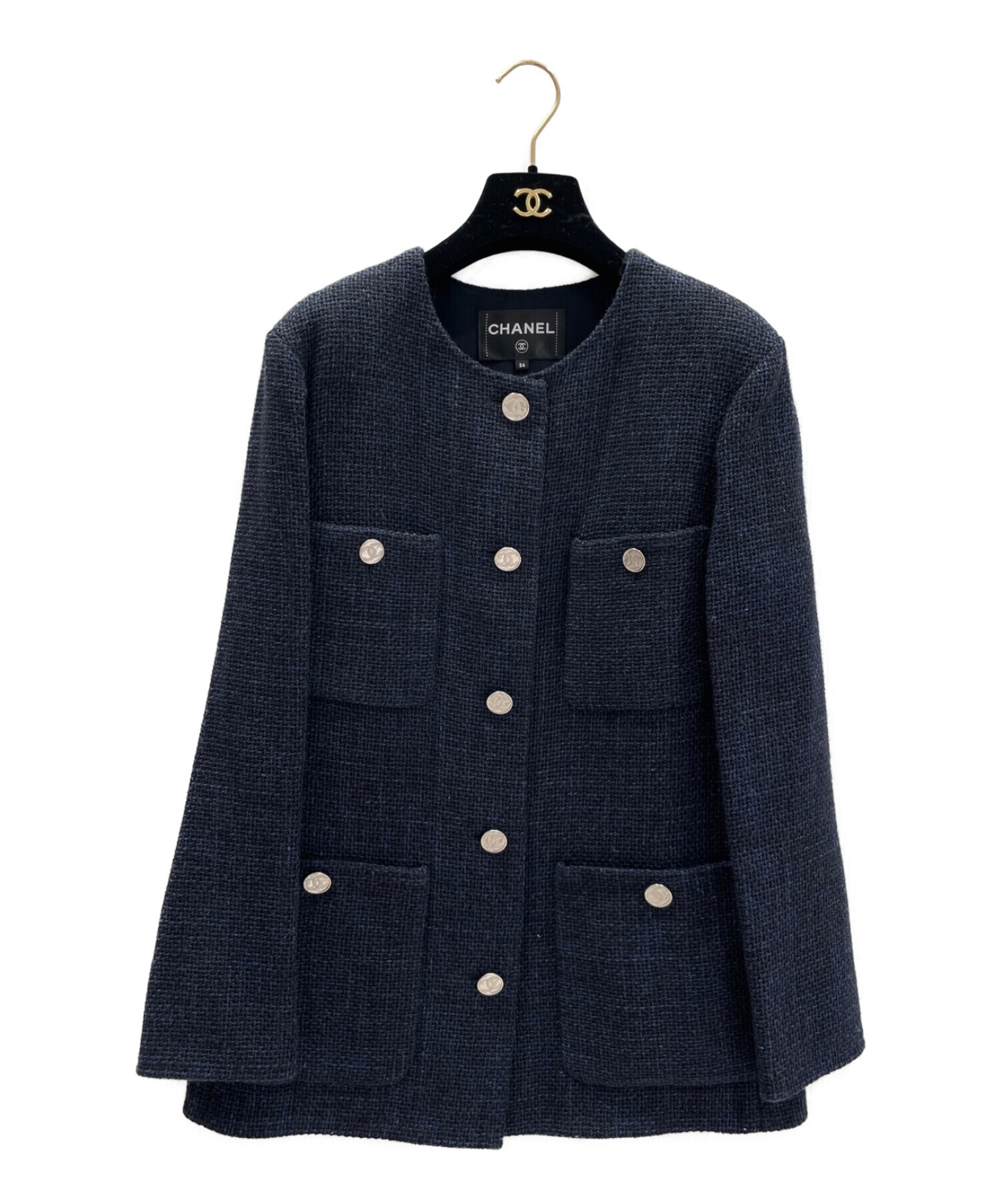 中古・古着通販】CHANEL (シャネル) ノーカラーツイードジャケット 