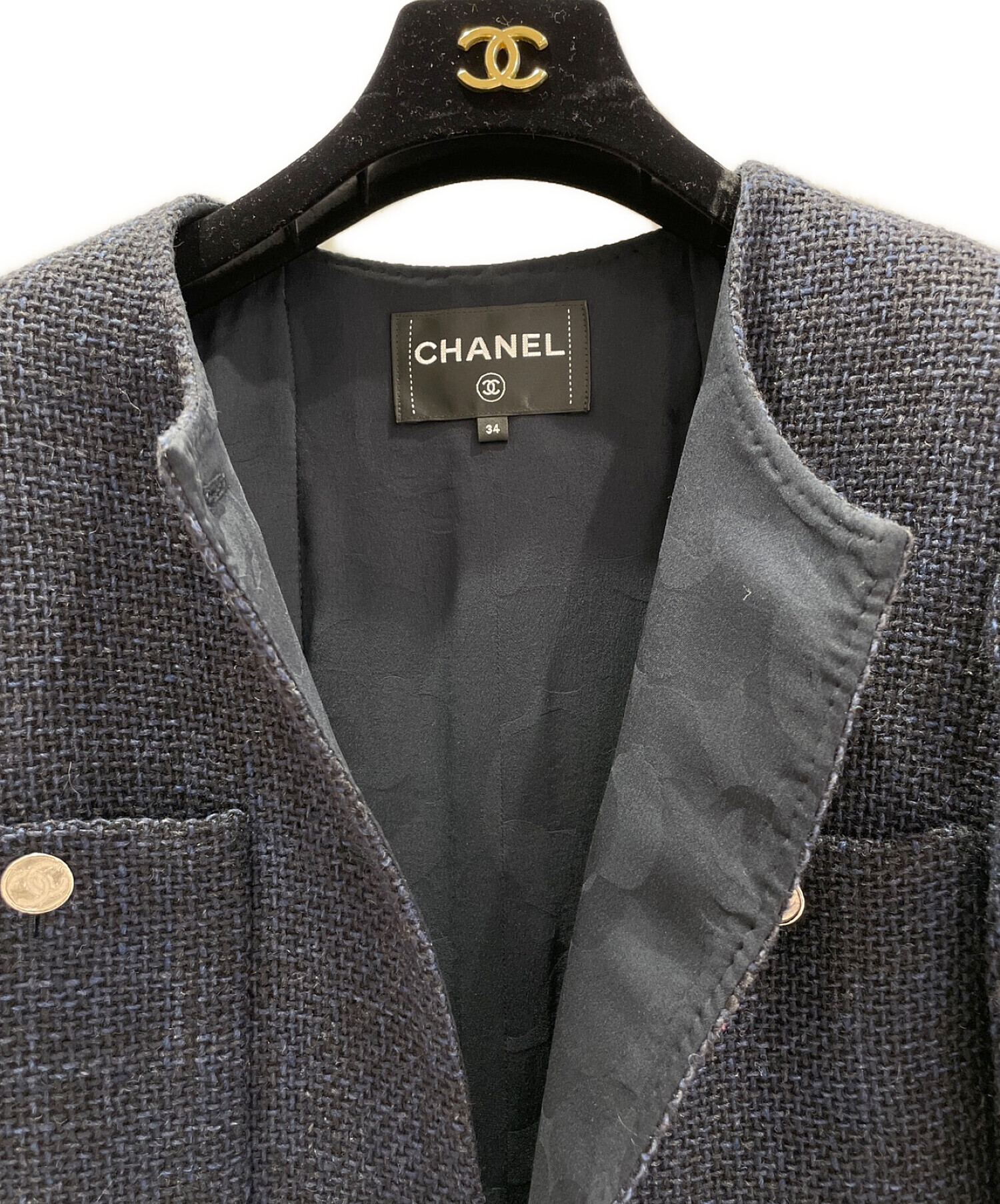 中古・古着通販】CHANEL (シャネル) ノーカラーツイードジャケット 