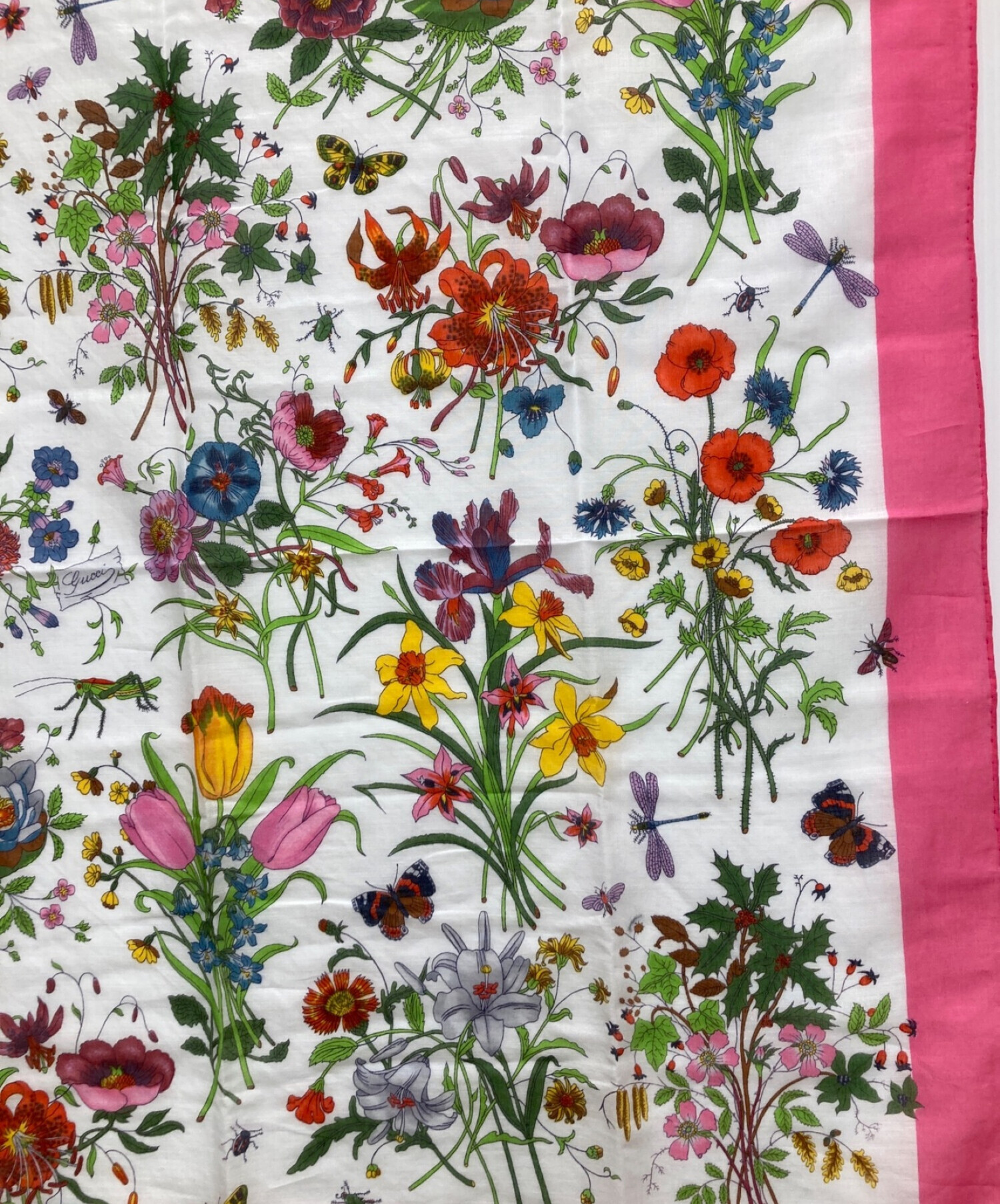 GUCCI フローラル柄 ピンク ハンカチ 日本限定 プリント コットン