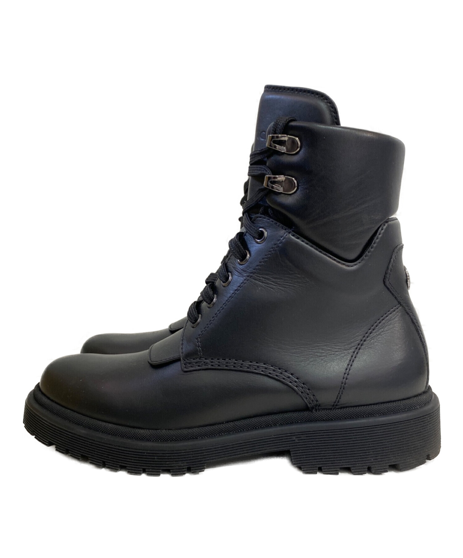 MONCLER モンクレール38 PATTY ANKLE BOOT Authentic Women's Moncler Patty Scarpa Black Leather Lace-up Ankle