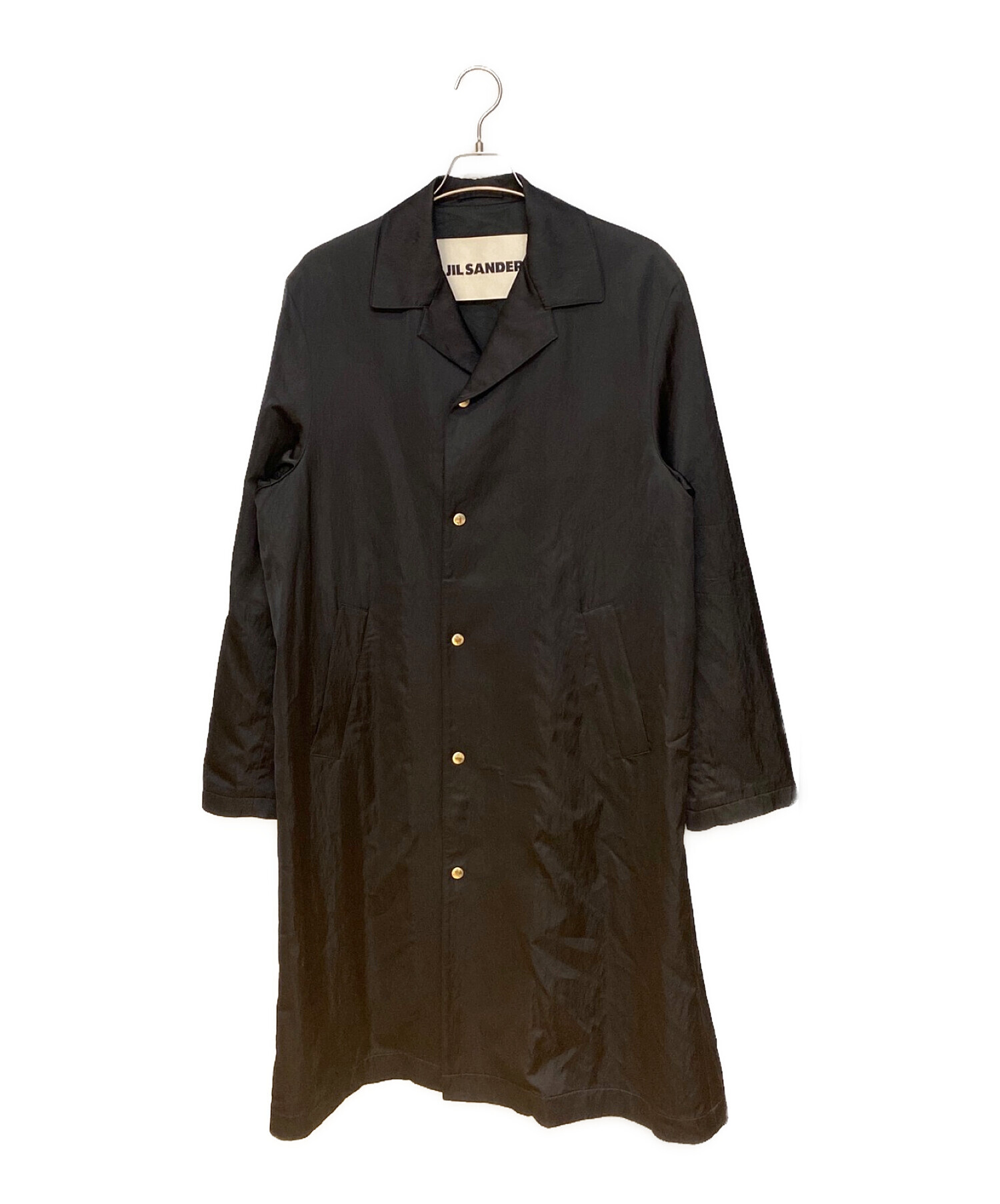 JIL SANDER ブラック ステンカラーコート サイズ46 中古・古着通販