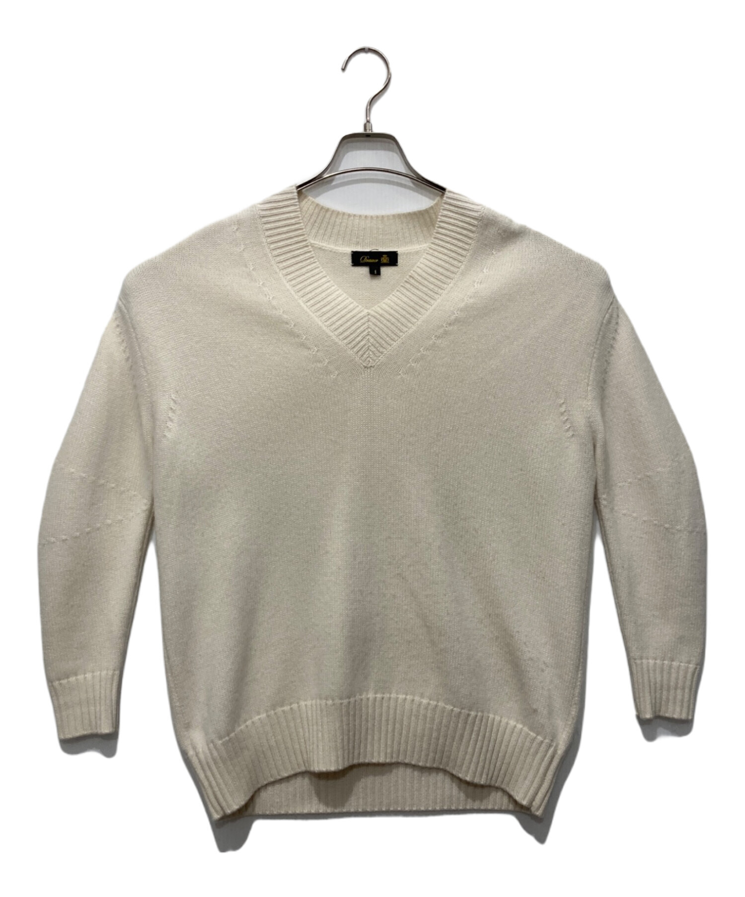 現行 Drawer 16G天竺編みクルーフレンチスリーブニット ホワイト Drawer(ドゥロワー) 7G天竺編みコットンクルーネックニット6513