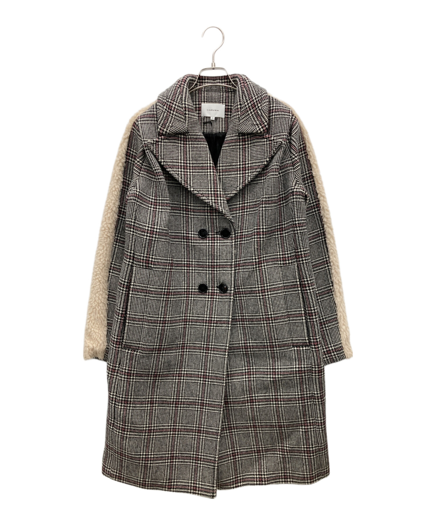 中古・古着通販】CARVEN (カルヴェン) ロングチェックコート ブラック