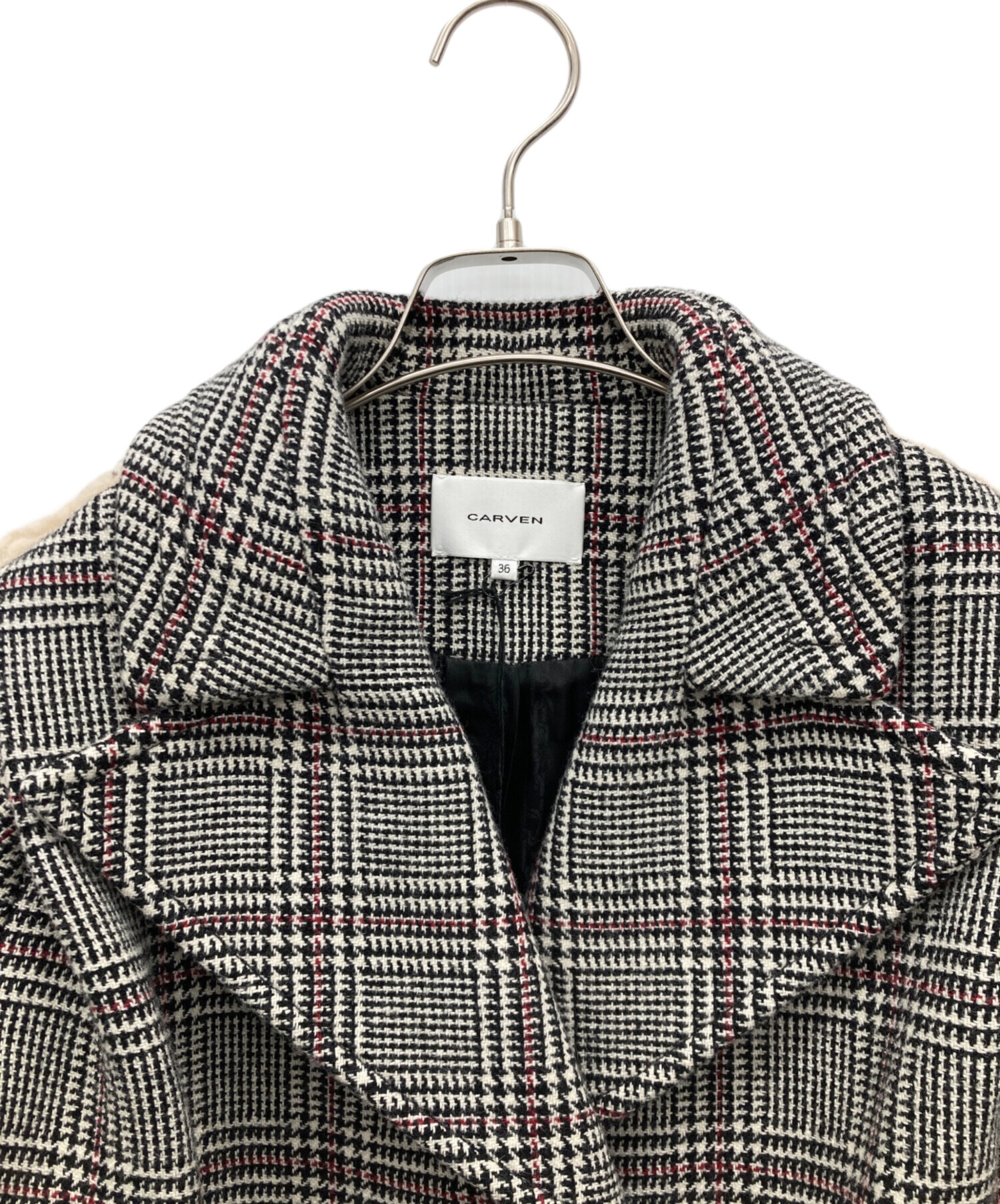中古・古着通販】CARVEN (カルヴェン) ロングチェックコート ブラック