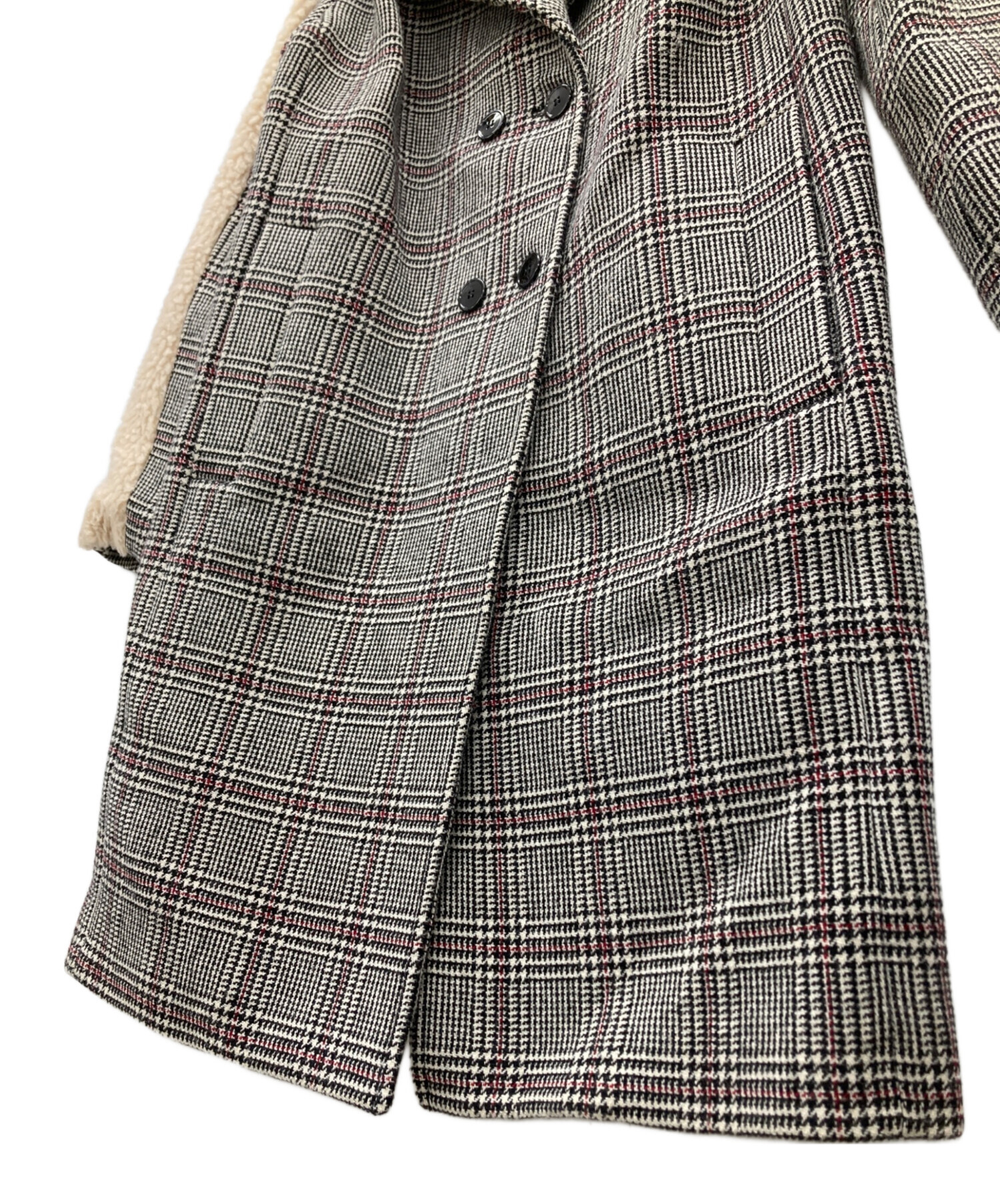 中古・古着通販】CARVEN (カルヴェン) ロングチェックコート ブラック