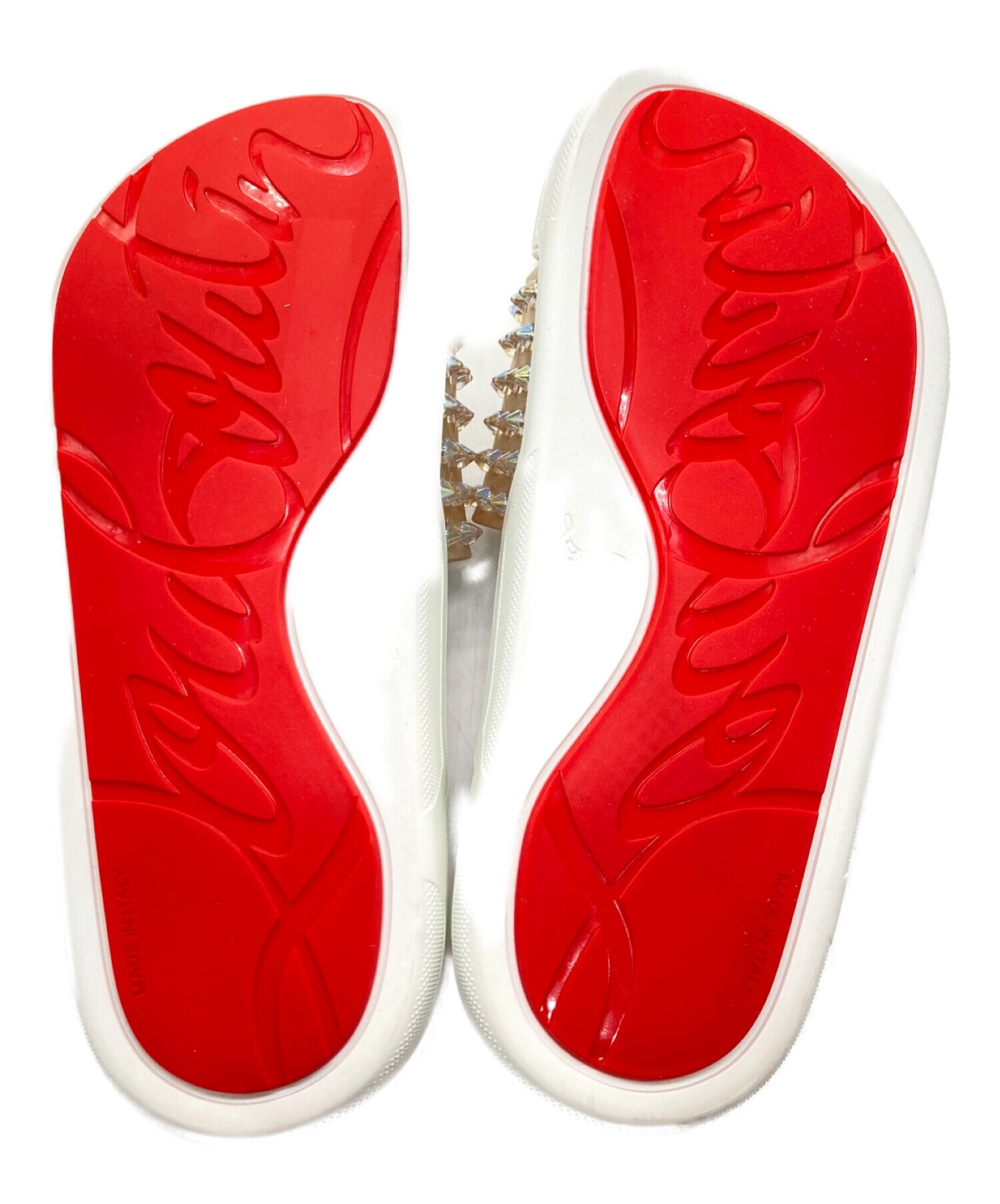 【美品】ルブタン　26cmボアサンダル　白 美品】ルブタン 26cmボアサンダル 白